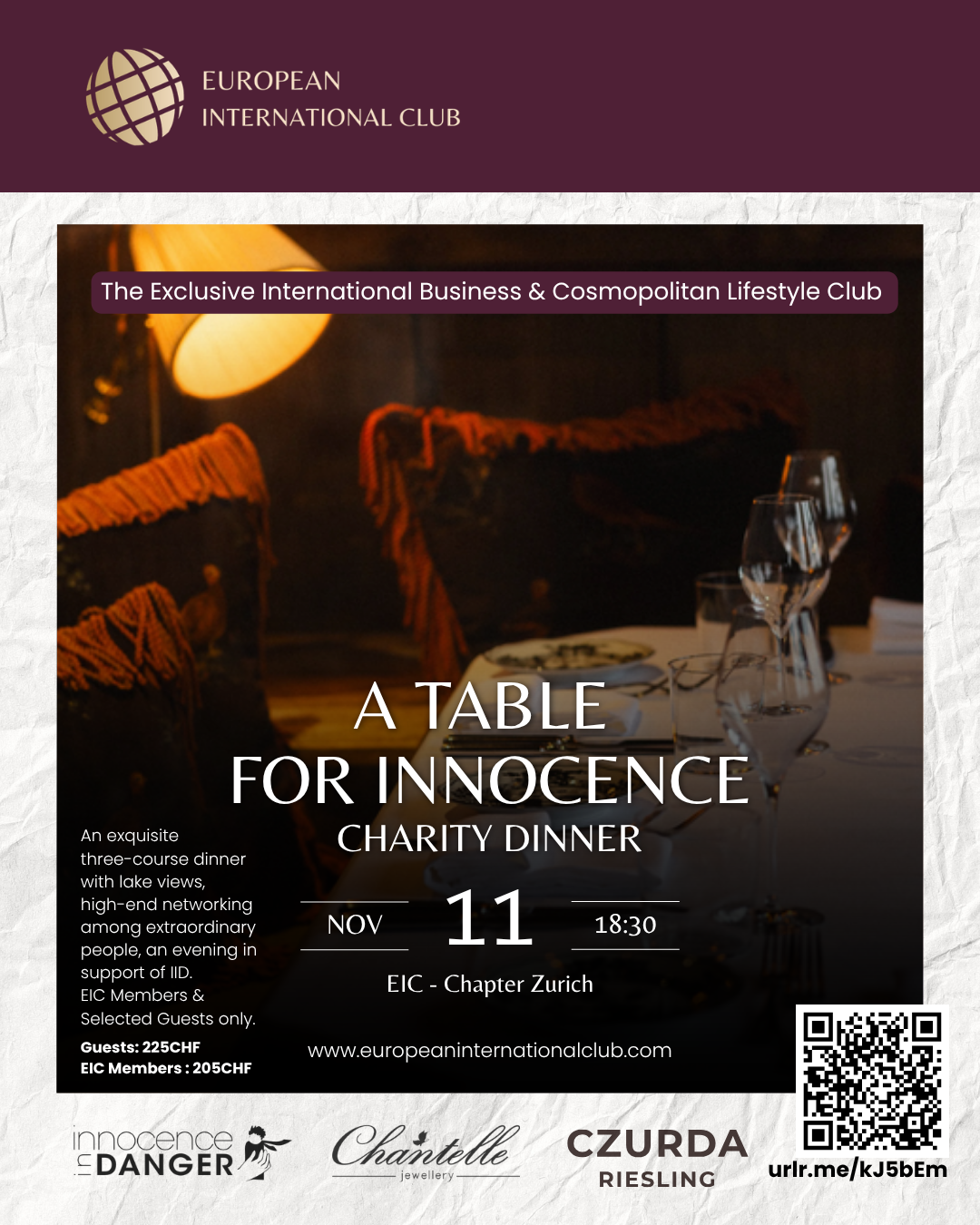 European International CLub Charity dinner event Cover