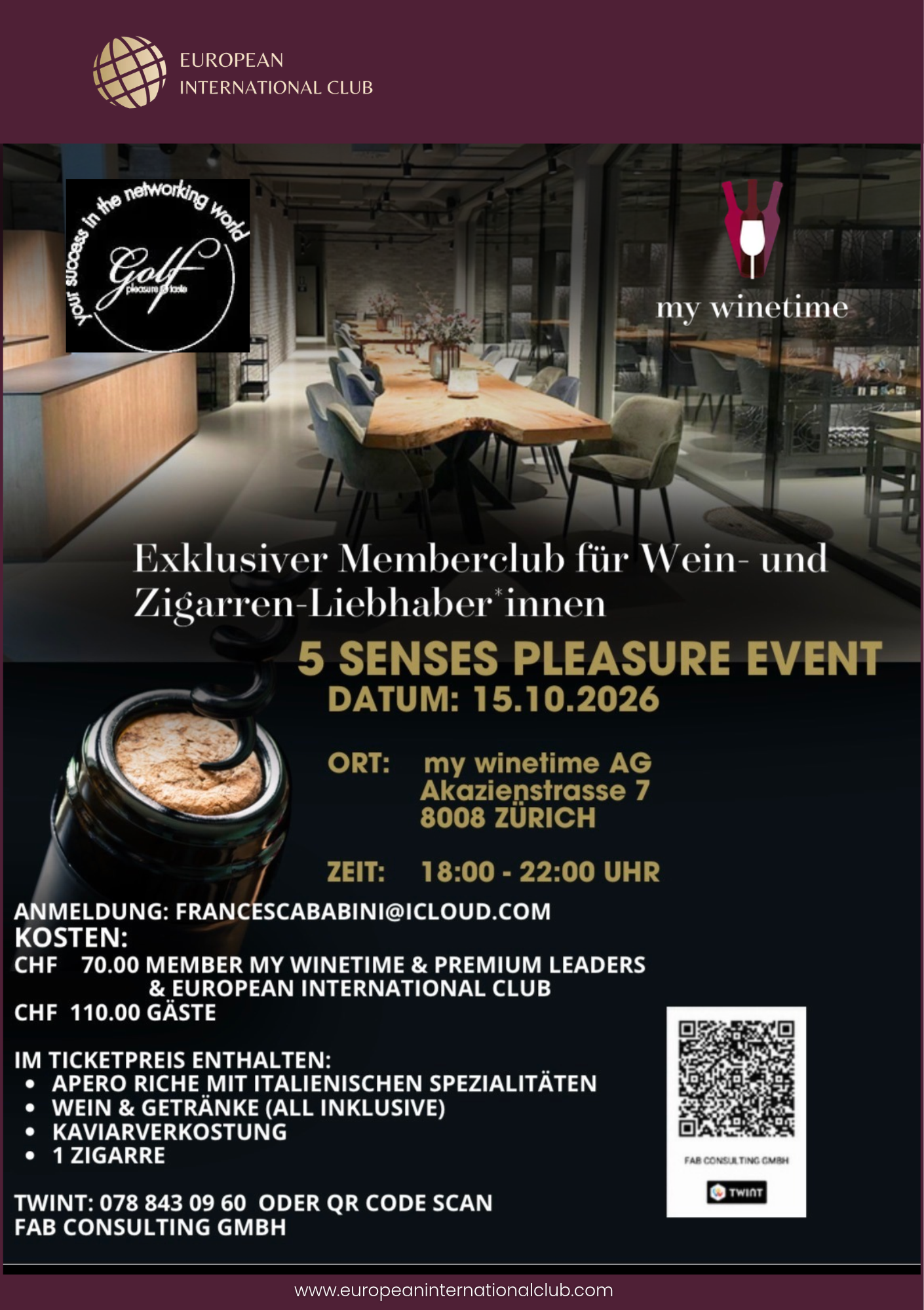 European Interntional Club - My Winetime event Zurich